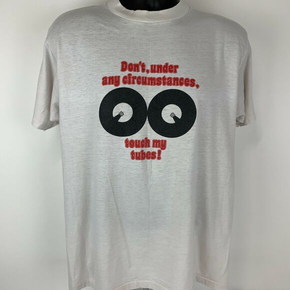 Vintage Don't Touch My Tubes Comal River T Shirt Mens Large 80s Texas USA White - Picture 2 of 8